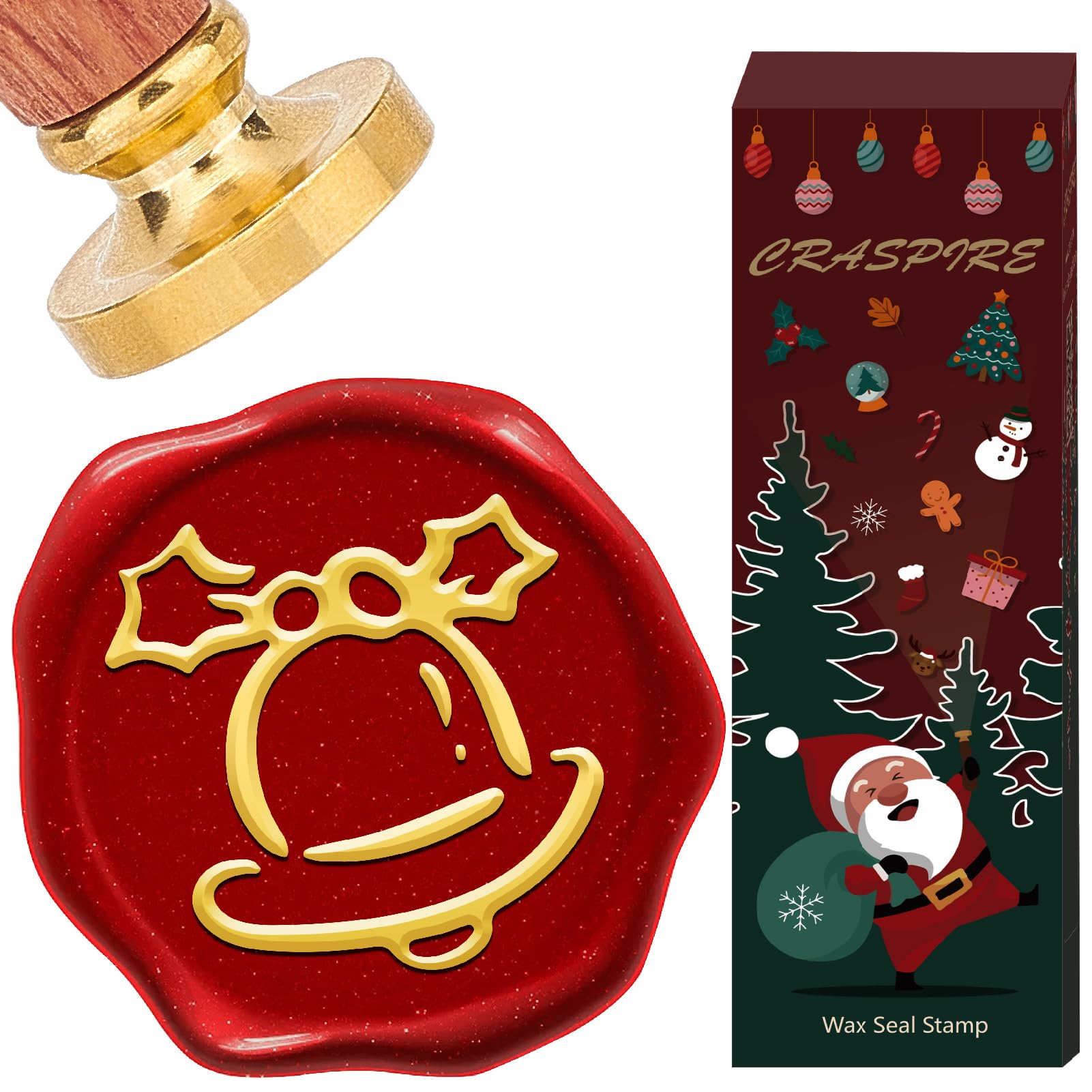 CRASPIRE Bell Wax Seal Stamp Christmas Seal Stamp 30mm Removable Brass Head with Vintage Retro Wooden Handle Sealing Wax Stamp for Christmas Day Party Envelopes Invitations Decoration Packing DIY