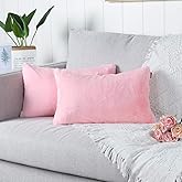 MANDIOO Pack of 2 Pink Faux Fur Fuzzy Cozy Soft Decorative Throw Pillow Covers Set Lumbar Cushion Cases Pillowcases for Sofa Bedroom Car 12x20 Inches