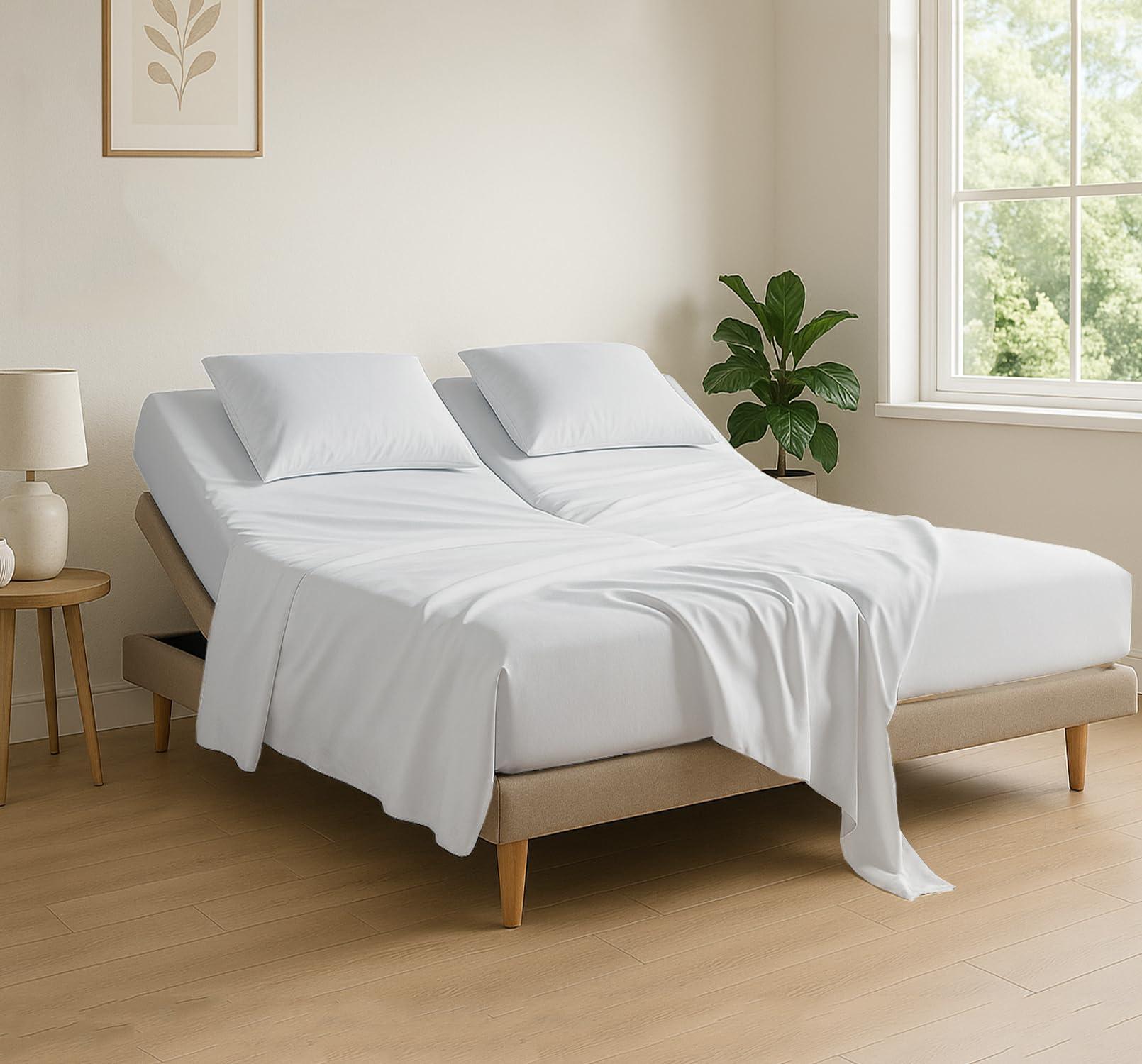 Photo 1 of Cottingon 4 Piece Flex Head King Sheet Set, Top 34 Inch Split Sheets for Sleep Number Adjustable Beds, Soft Breathable 100% Egyptian Cotton, Fits Upto 16" Deep Mattress 78"X80"+ 34", White