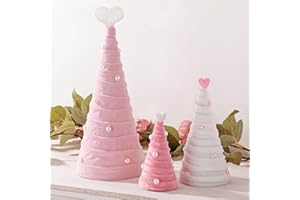 Bunny Chorus Valentines Day Decorations, 3Pcs Pink & White Velvet Cone Valentines Day Tree with Pearls Valentines Decor, Galentines Table Decor for Valentines Day Home Décor Valentine Gift for Her