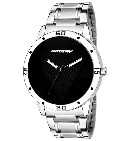 Black Analog Silver Case Dial with Silver Metal Strap Mens Watch_910102BK_C_3SL