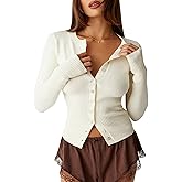 BAIGRAM Women Open Front Button Cropped Cardigan Fall Lightweight Soft Knit Sweaters Long Sleeve Fitted Casual Tops