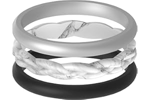 ThunderFit Women Silicone Wedding Bands - Stackable Rings Pack (Set of 3) - Unique Designs