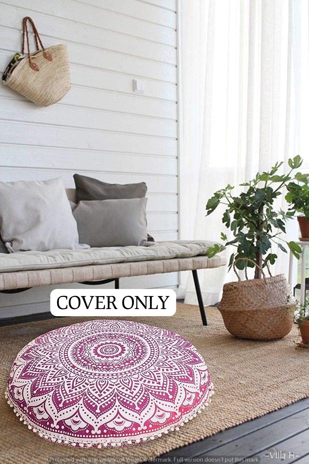GANESHAM Indian Round Mandala Pillow Throw, Handmade Boho Decor, Hippie Round Seating Pouf Ottoman, Mandala Tapestry, Mandala Floor Pillow, Indian Cushion Meditation Gypsy