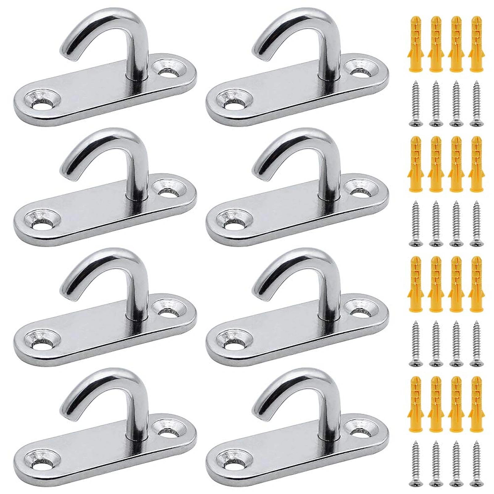CYUaoao 8Pcs Eye Plate Stainless Steel 304 Ceiling Hooks M5 Oval Open Hooks Pad Eye Plate Anchor Heavy Duty Screw Wall Mount Hook for Hanging Lamp Plant Basket Ceiling Fan Tool Marine Deck Hardware
