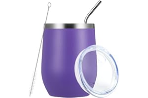 MEWAY Stemless 12oz Wine Tumbler Glasses with Lid -Insulated Double Wall Vacuum Stainless Steel Travel Tumbler with Straw,Gif