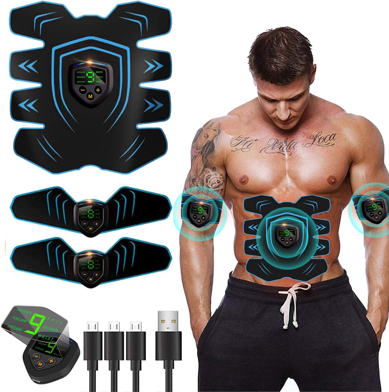 EGEYI Abs Trainer Abdominal Belt, EMS Muscle Stimulator with LCD