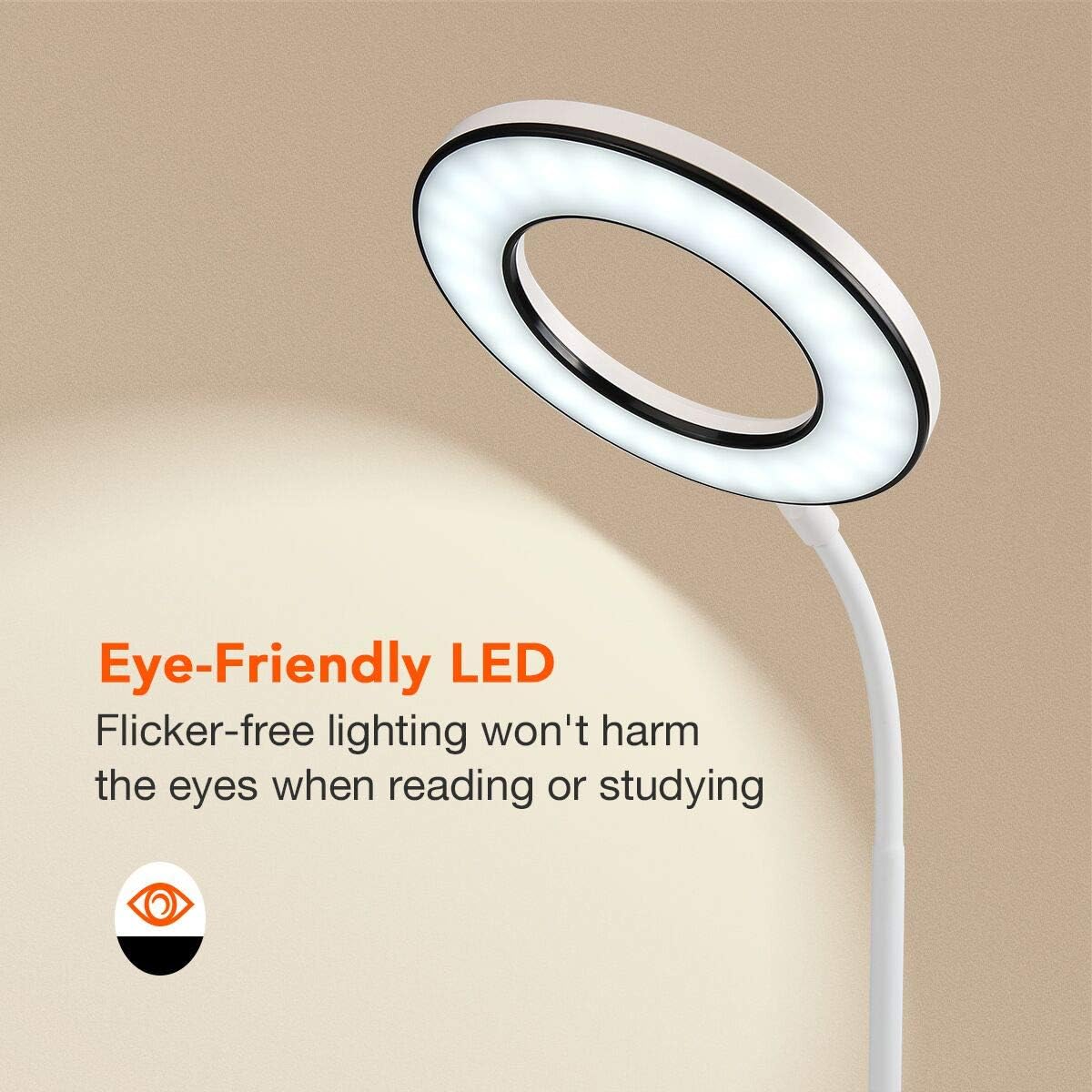 Miady LED Desk Lamp Eye-Caring Table Lamp, 3 Color Modes with 4 Levels of Brightness, Dimmable Office Lamp with Adapter, Touch Control Sensitive, 360° Flexible - - 