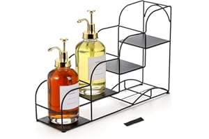 Noamus 4-Tier Syrup Bottle Holder, Iron 4 Compartment Bottle Organizer Rack, Countertop Display Storage Shelf Bottle Stand, Metal Coffee Bar Organizer for Dressing, Wine, Juice, Kitchen, Black