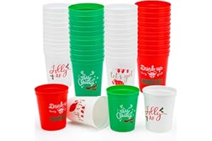 Ainibar Christmas Party Cups - 24 Pack Reusable Tumblers, 16oz Plastic Holiday Stadium Cups, 4 Festive Drinking Pun Designs, Perfect for Christmas Party Supplies