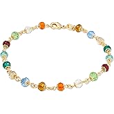 Barzel 18K Gold Plated Brass Crystal Beaded Rainbow Ankle Bracelet Anklet, 10 Inches (Made In Brazil)