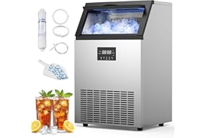 MOJGAR Commercial Ice Machine 200Lbs/24H, Commercial Ice Maker with 50 LBS Storage Bin, Ice Cubes Ready in 5-15 min, Freestanding or Under Counter Ice Maker Machine, Thicknesses Adjustable, Stainless Steel