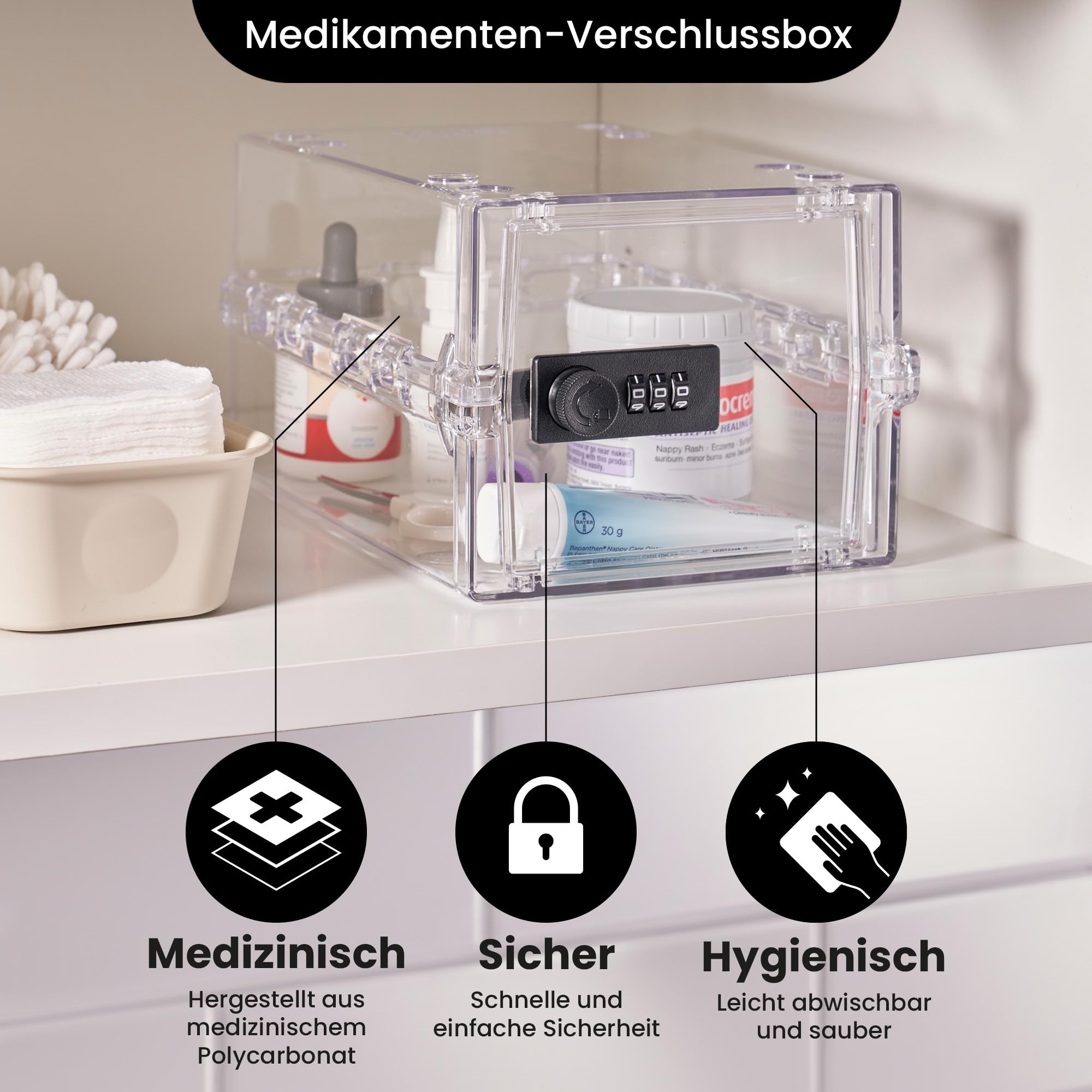 Lockabox Mini™ | Kleine abschließbare Box mit Zahlenschloss (A5-Größe) | Mini-Aufbewahrungsbox für kleine Medikamente, Snacks & Mobiltelefone | Außenmaße 22,3 x 15,4 x 12 cm (Kristall) 3