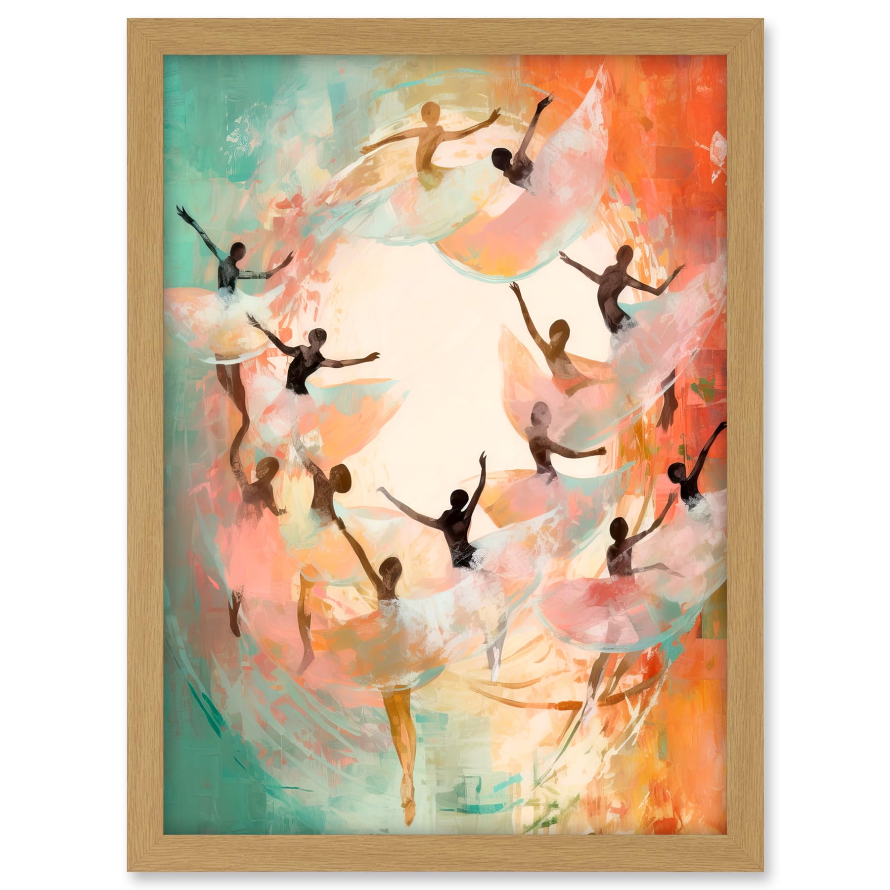 Artery8 The Tornado Ballet Oil Painting Abstract Turquoise Pink Musical Swirl Dancers Artwork Framed A3 Wall Art Print