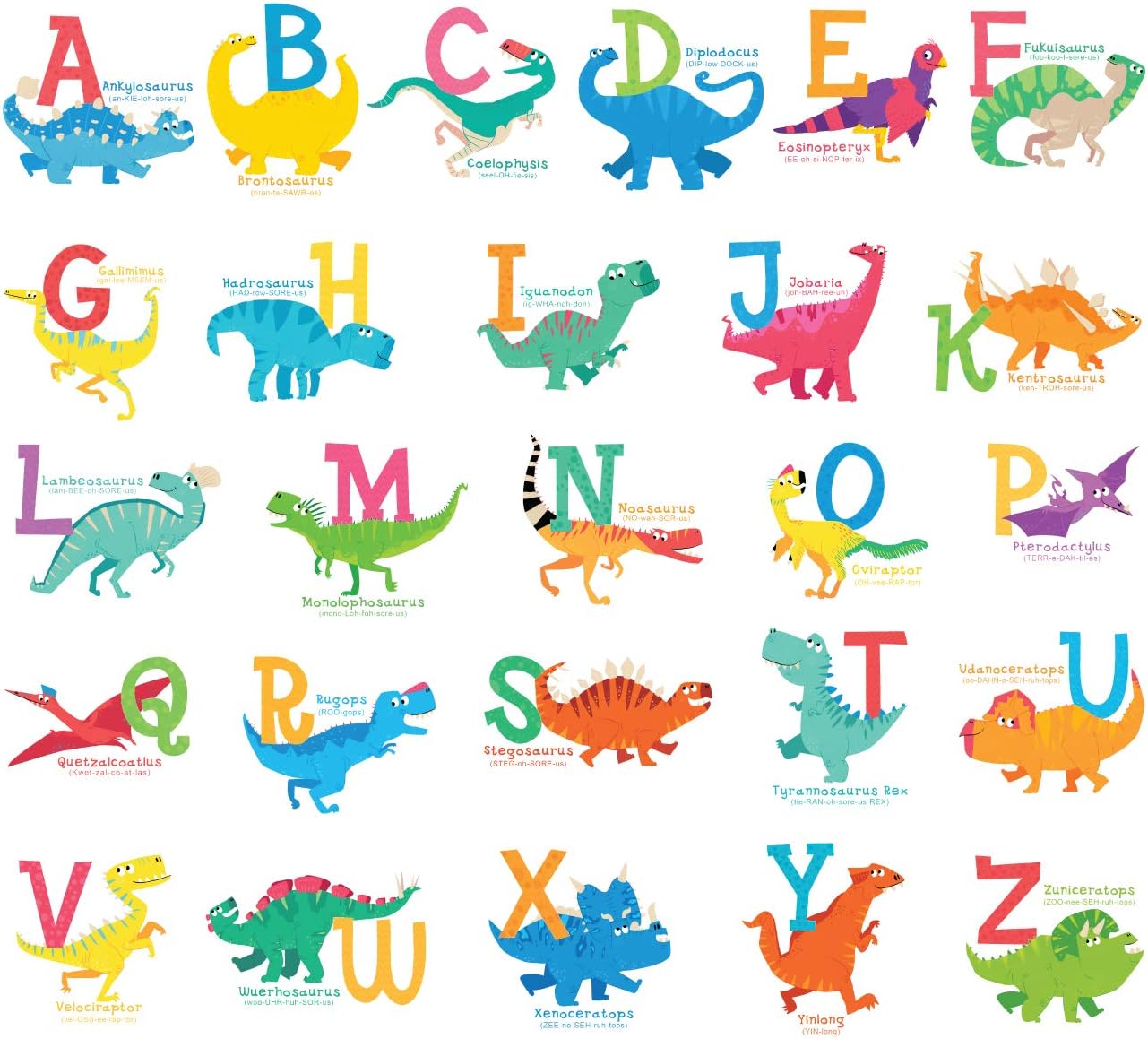 DECOWALL DS8033 AZ Dinosaur Alphabet Kids Wall Stickers Wall Decals