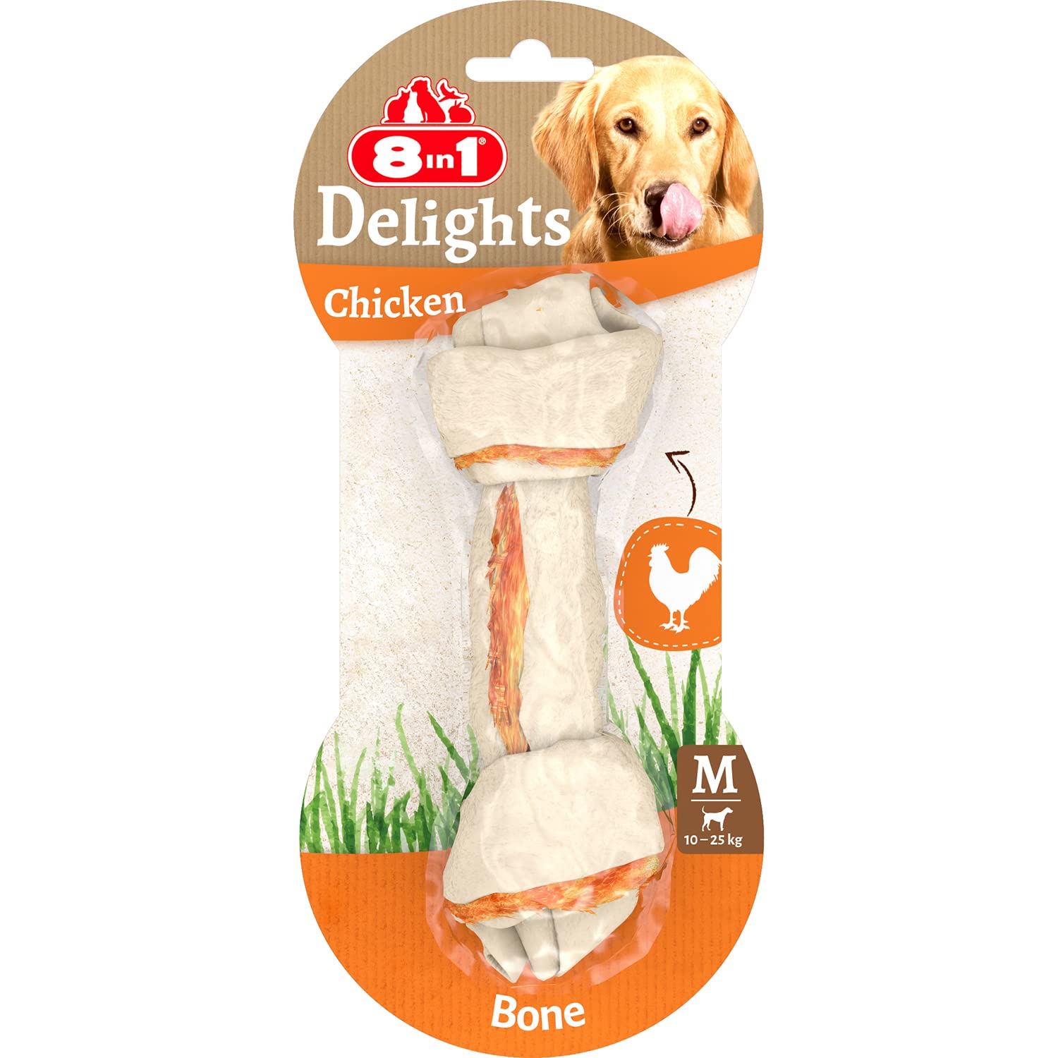8in1 Delights Chicken Chew Bone M, healthy chew snack for medium sized dogs, 1 piece (65 g)