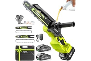 SUPSTABLE Mini Chainsaw Cordless, 8 Inch & 6 Inch Electric Chainsaw Battery Powered, 1000W Handheld Power Chain Saw with 2 Batteries, Portable Saw for Tree Trimming Wood Cutting, Gifts for Men Husband Father