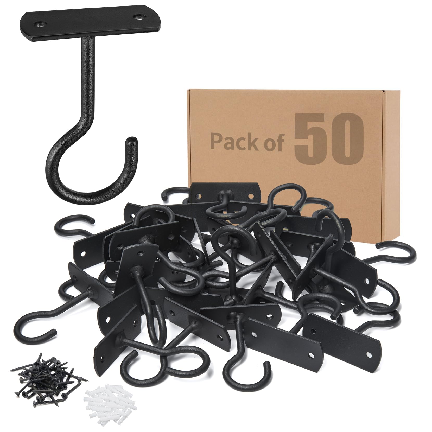 ASZUNE 50Pack Ceiling Hooks Bulk for Hanging Plants Black 2.5in Image
