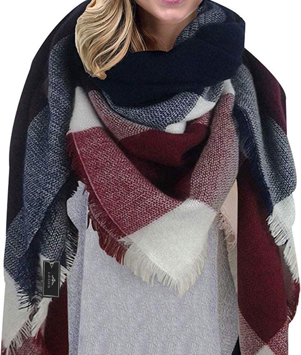 LADESWomen Tartan Scarf - Winter Long Scarves Plaid Warm Wraps Wool British Style For Ladies Spinning Tassel Shawl Long Stole