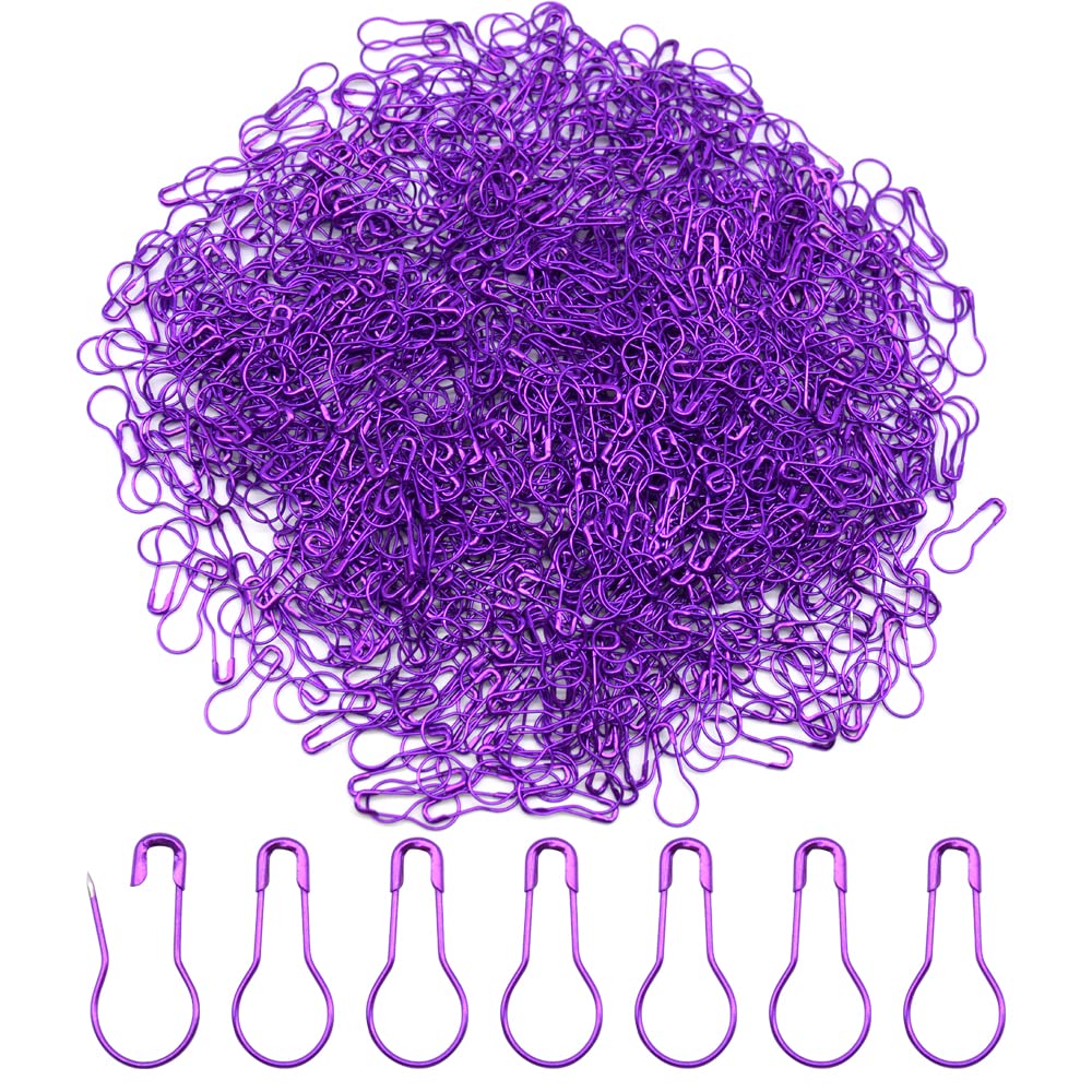 Hocansen 1000 Pcs Safety Pins 22mm Bulb Pin Metal Knitting Pins Calabash Crochet Stitch Markers Gourd Sewing Pin for Crocheting Clothing Tag DIY Craft Project（Purple/BZ-HL）