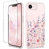 GVIEWIN for iPhone 17e Case &amp; iPhone 16e Case with Screen Protector | Non-Yellowing, Military-Grade Protection, Hard PC&amp;TPU Bumper, Floral Protective Clear Phone Case (Floratopia/Colorful)