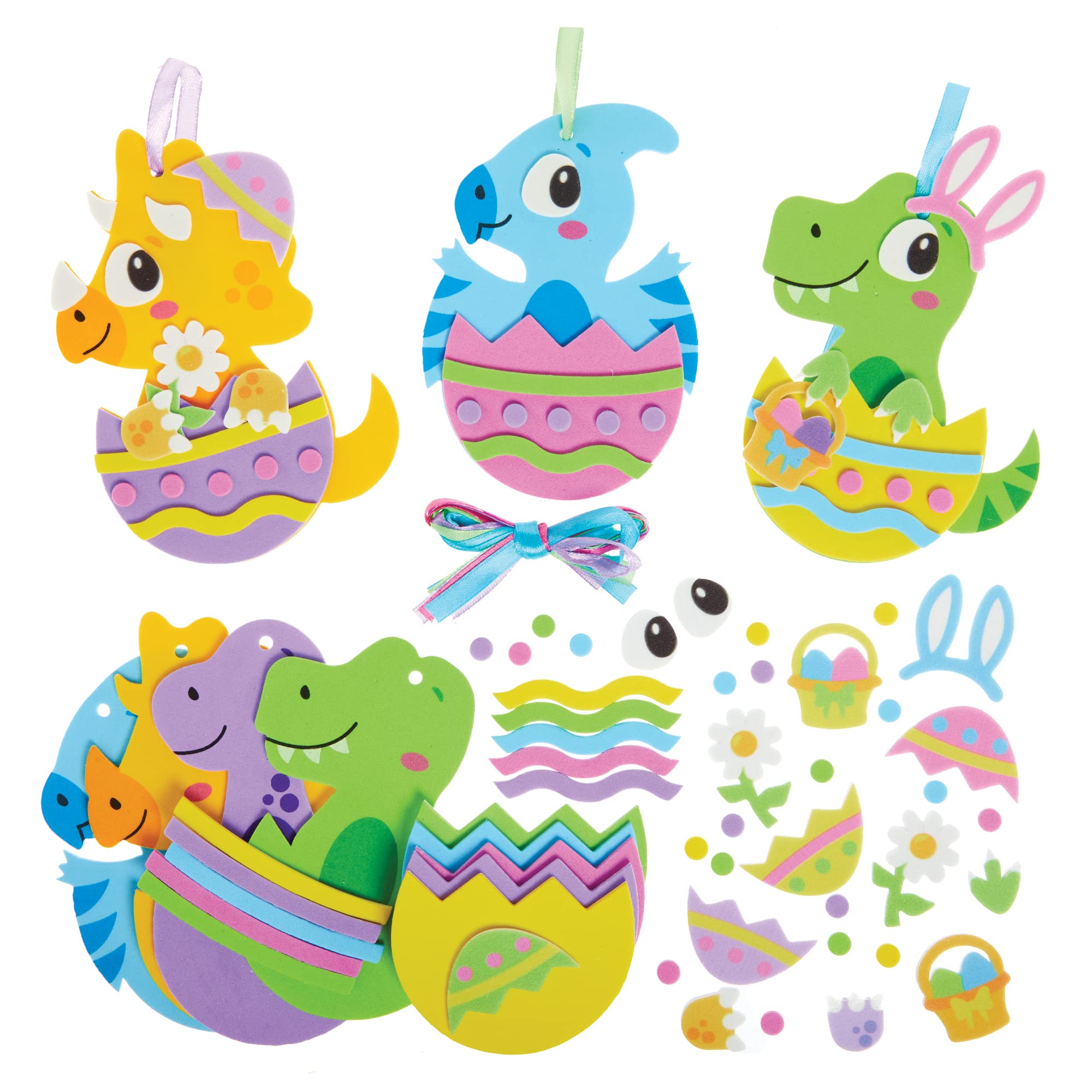 Baker Ross FX532 Dinosaur Easter Egg Decoration Kits - Pack of 8, Kids Foam Easter Craft Decoration
