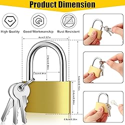 Yaocom 18 Pcs Solid Brass Keyed Padlock, Small