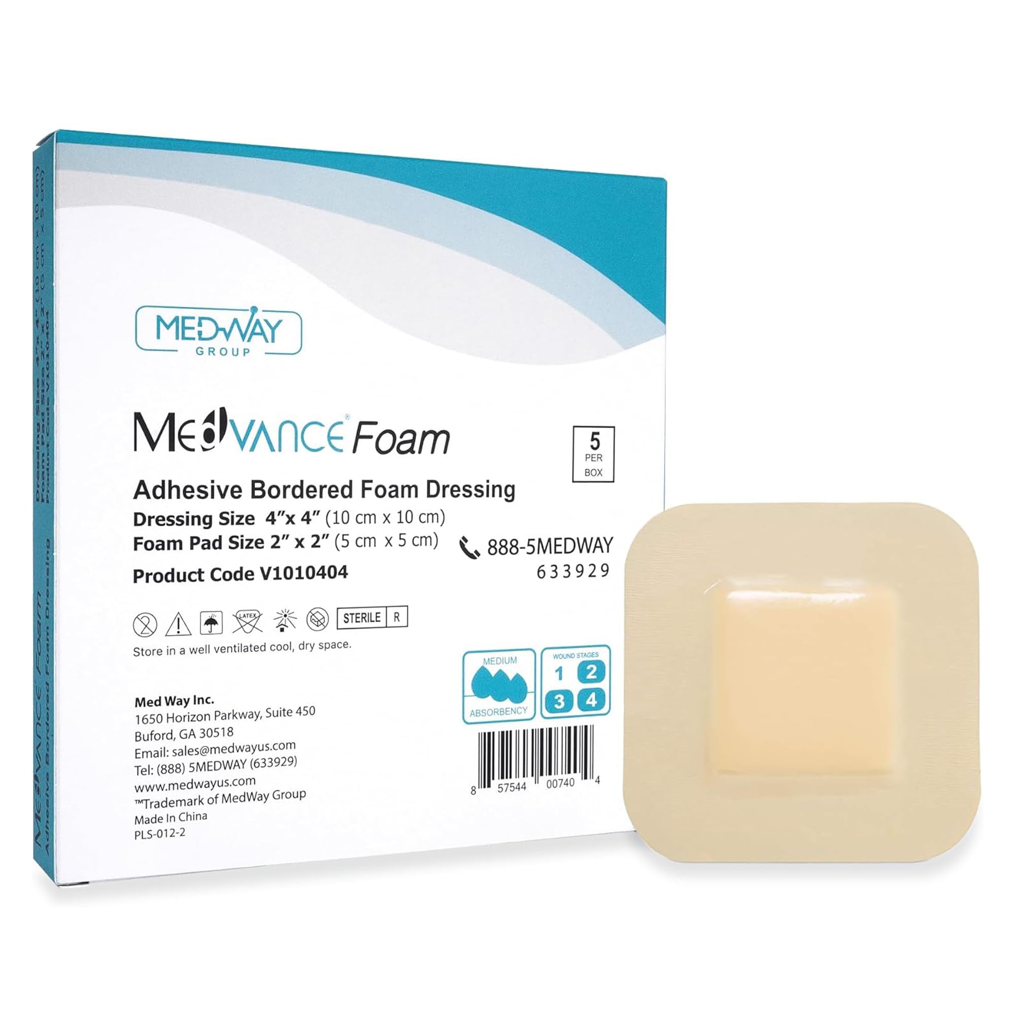 MedVance TM Foam – Bordered Adhesive Hydrophilic Foam Dressing 10 cm x 10 cm (5 cm x 5 cm Pad) Box of 5 dressings