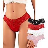 Banamic Lace Underwear for Women Thongs Low Waist Panties Seamless Lace Thongs