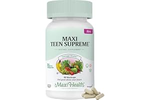 MAXI HEALTH Teen Vitamins for Girls 12-17 - Teen Multivitamin Supreme with D3, Iron, Calcium, Biotin, Digestive Enzymes – Teenager Girl Multi Vitamins for Energy, Immune & Mood Support – 60 Count