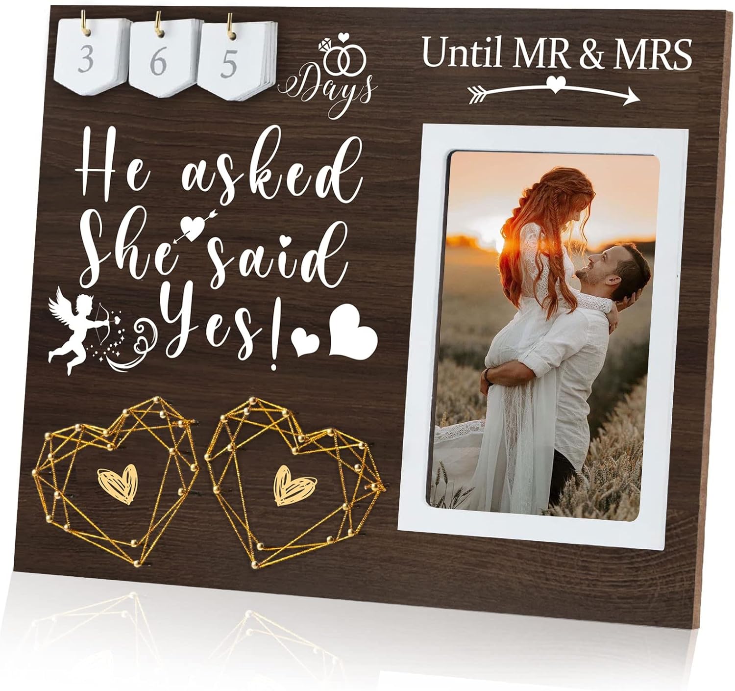 Advent Calendars - ZCPTZ Engagement Gifts for Couple - Wedding Countdown Calendar Engagement Picture Frame, Bride to Be Gifts For Couples Newly Engaged Unique, Mr and Mrs Wedding Countdown, He Asked, She Said Yes