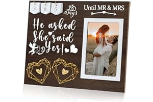ZCPTZ Engagement Gifts for Couple - Wedding Countdown Calendar Engagement Picture Frame, Bride to Be Gifts for Couples Newly Engaged Unique, Mr and Mrs, He Asked, She Said Yes