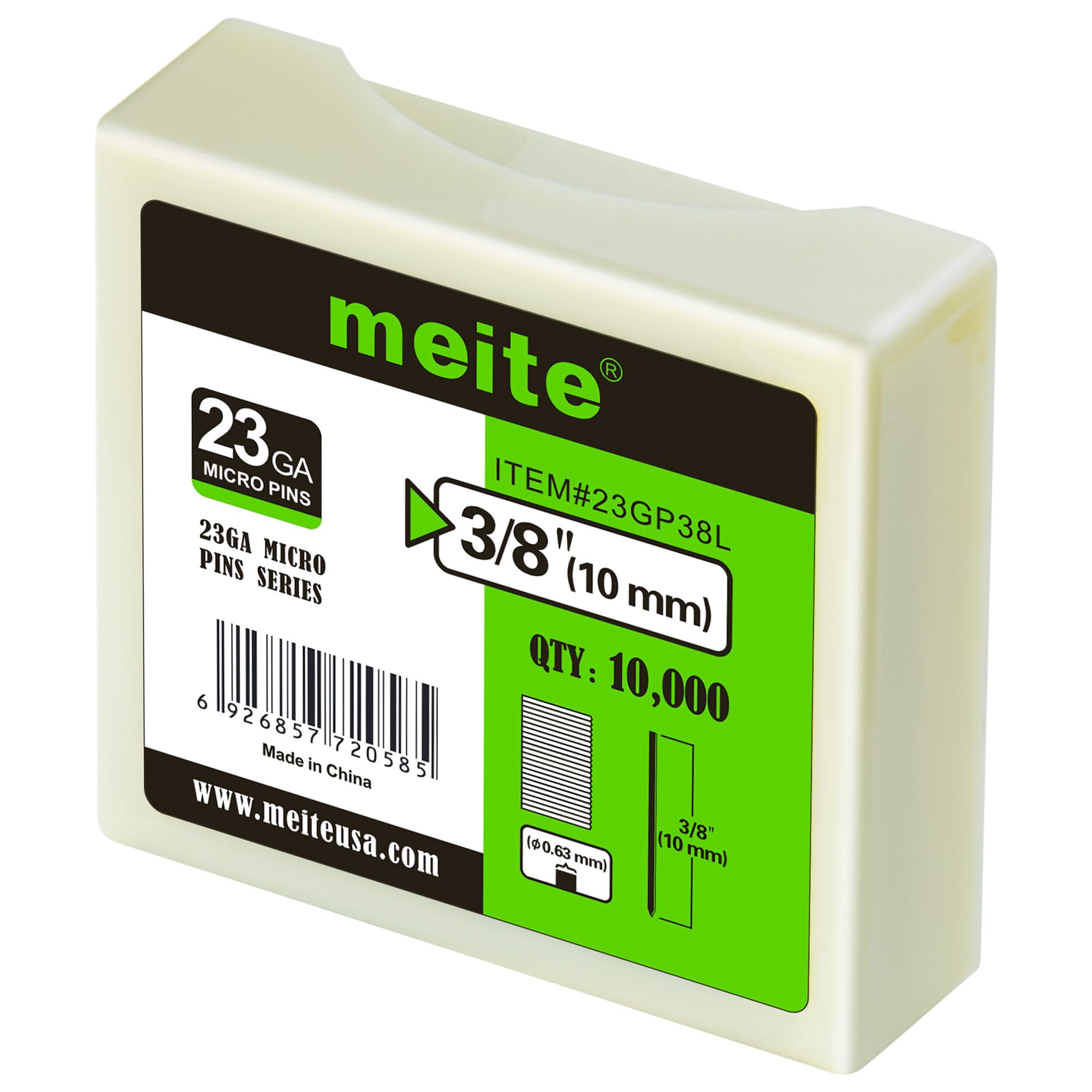 meite 23 Gauge Pin Nails, 10 mm Micro Headless Brad Nails for Pin Nailer - Galvanised Pins Nail Gun Nails, Ideal for Fine Woodworking and Trim Work (10,000 Counts)