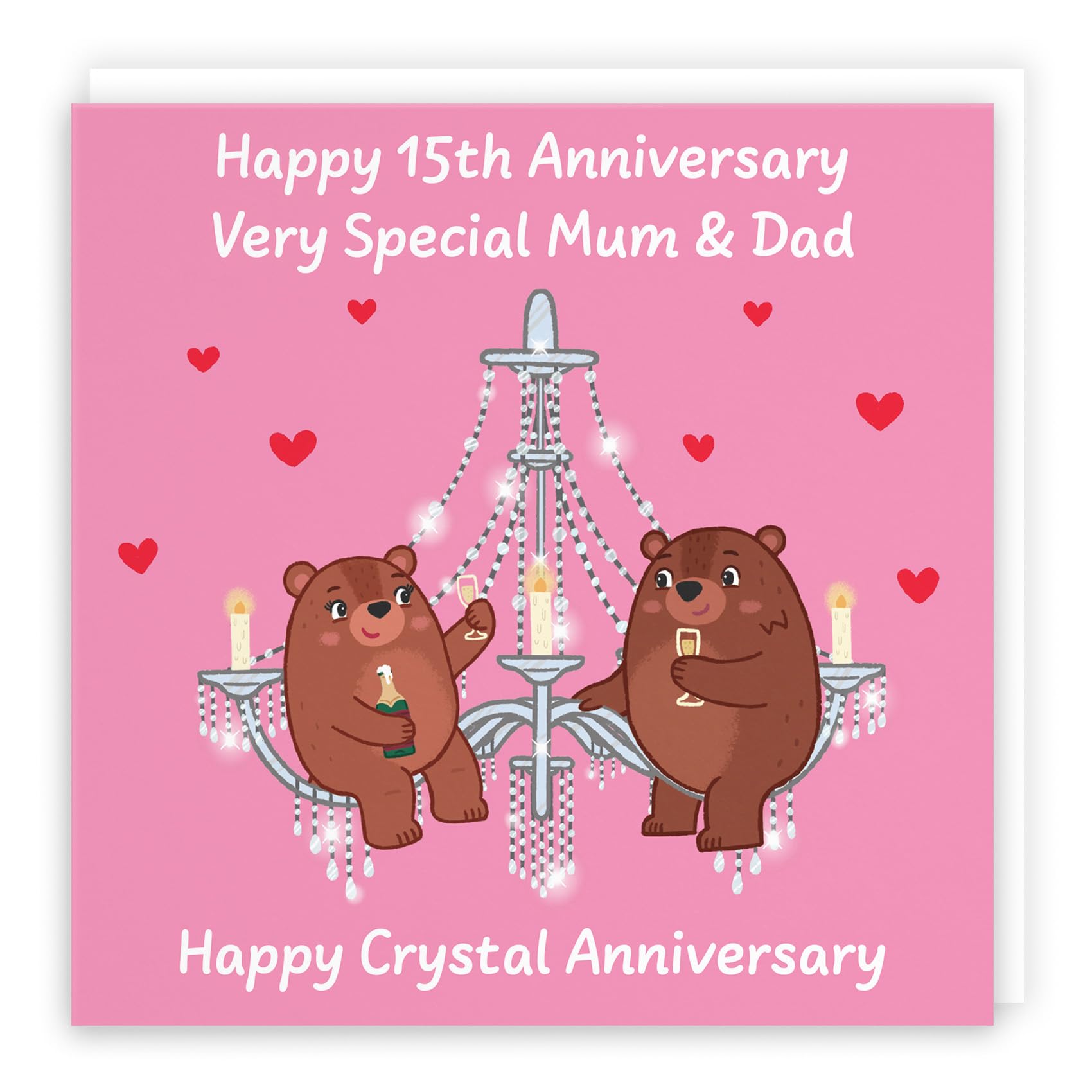 Hunts England - Mum And Dad 15th Anniversary Card - Crystal Anniversary - 15 Years - Cute Fun Bears Card For Parents - Love Story Collection
