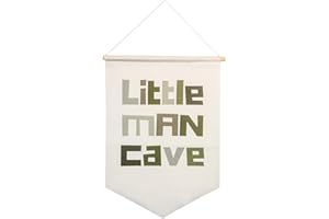 MINIMALISTX Little Man Cave, Neutral Sage Green Boho Cotton Canvas Flag for Nursery Decor, Playroom Decor, Boys Room Decor, K