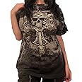 Women Y2K Grunge Short Sleeve T-Shirt E-Girl Punk Gothic Summer Graphic Tee Tops Harajuku Vintage Crop Tee Shirts