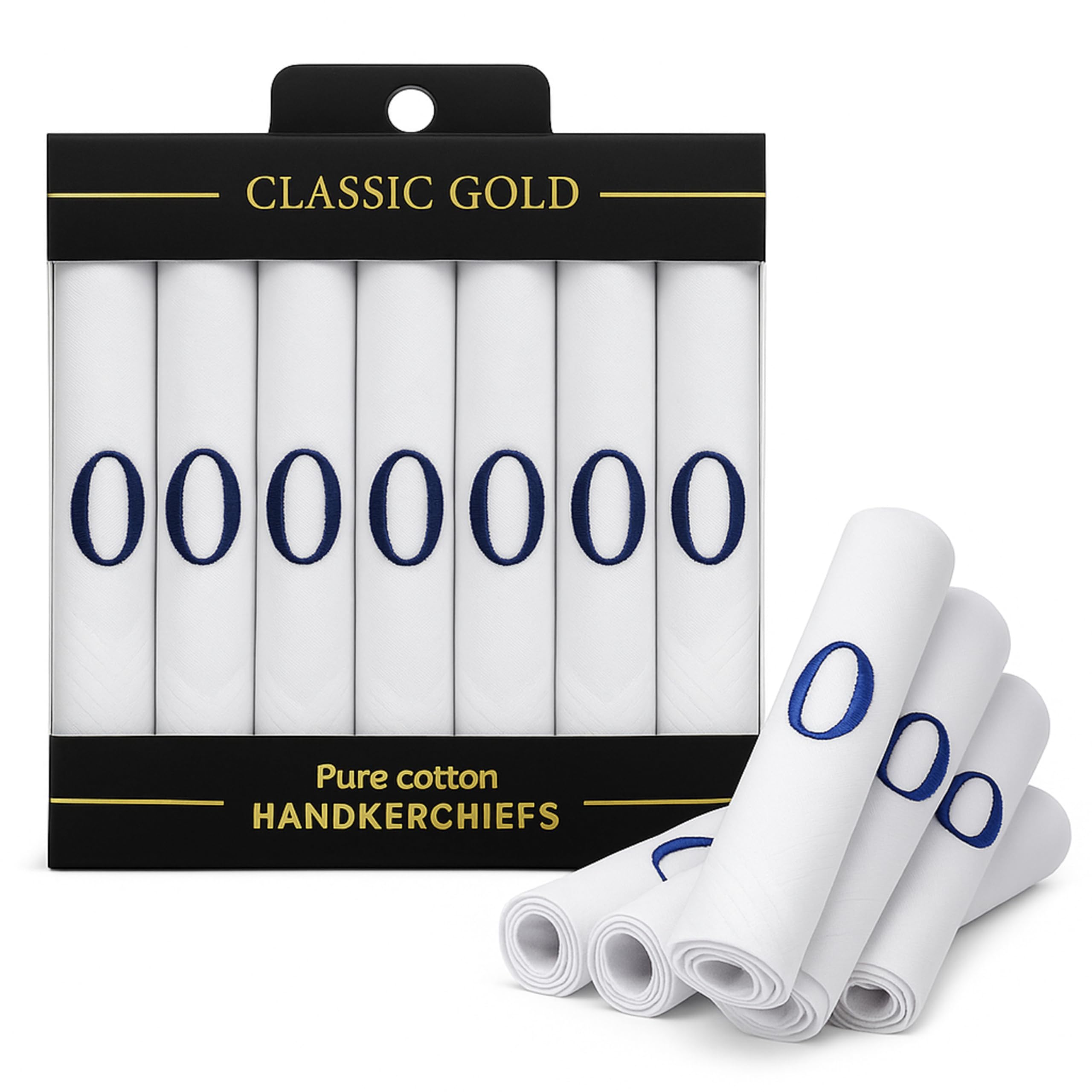 DUDU N GIRLIE 7 Pack f Mens/Gentlemens White Satin Brdered Handkerchiefs with & Blue Embridered Initials, One Size, O