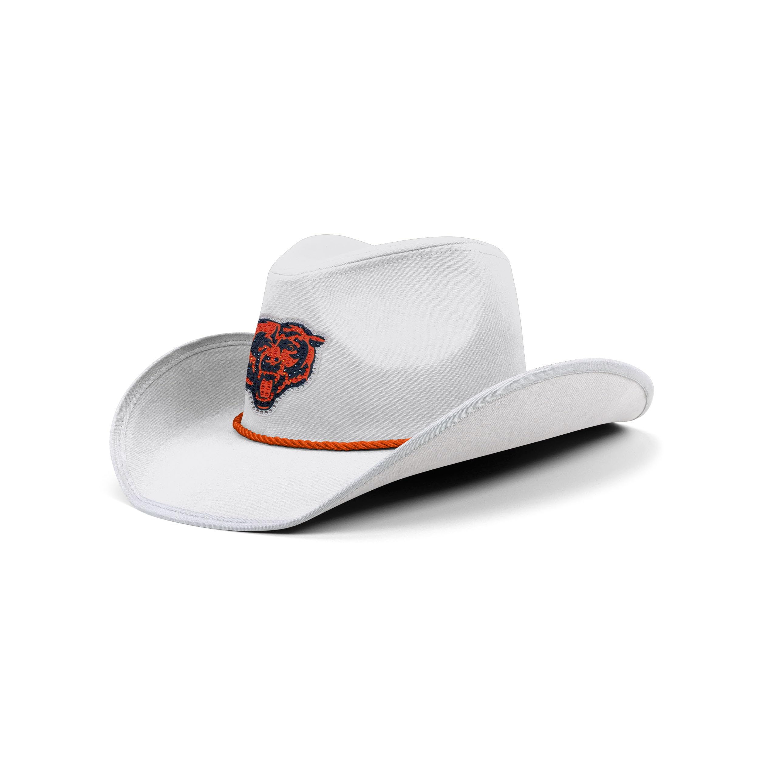 Photo 1 of ***(HEAVILY USED/ MINOR DAMAGE)***FOCO Women's Chicago Bears NFL Team Rhinestone Logo White Cowboy Hat