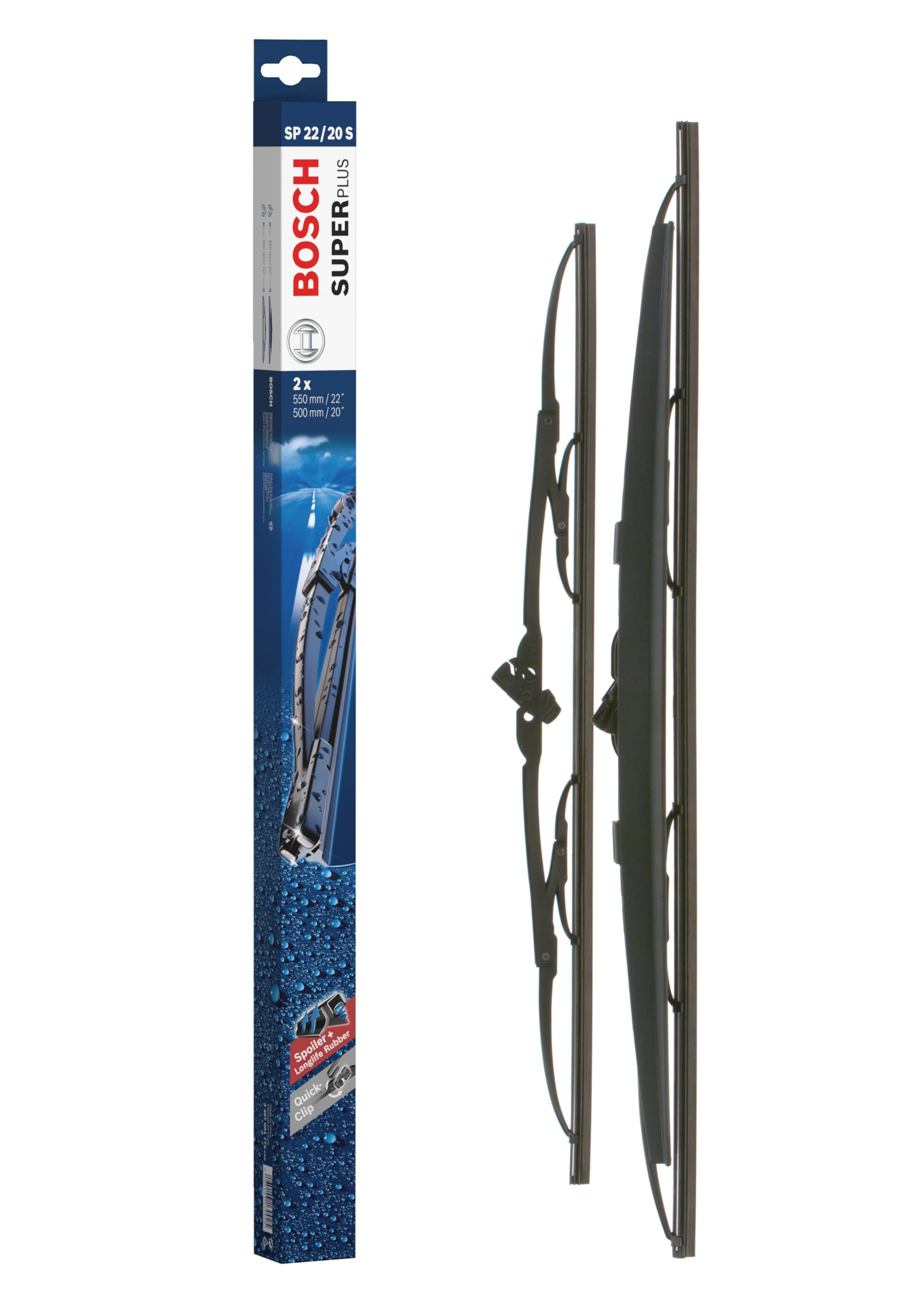 Bosch Wiper Blade Super Plus Spoiler SP22/20S, Length: 550mm/500mm − Set of Front Wiper Blades