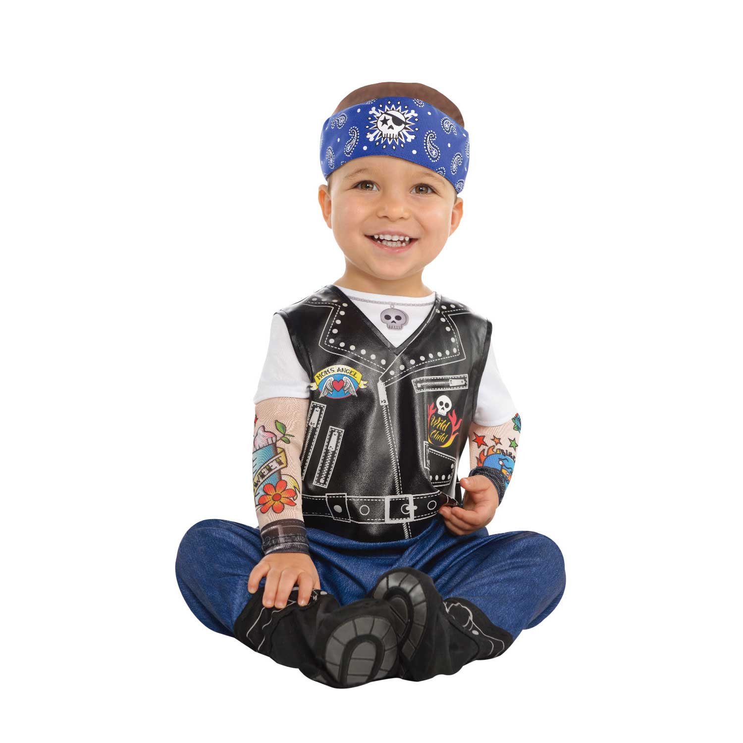 Little Biker Costume with Tatooed Sleeves and Hat - Age 6-12 Months - 1 PC