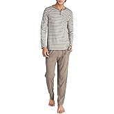 DAVID ARCHY Men's Pajamas Set 100% Combed Cotton Henley Loungewear Relaxed Fit Sleepwear with Pockets