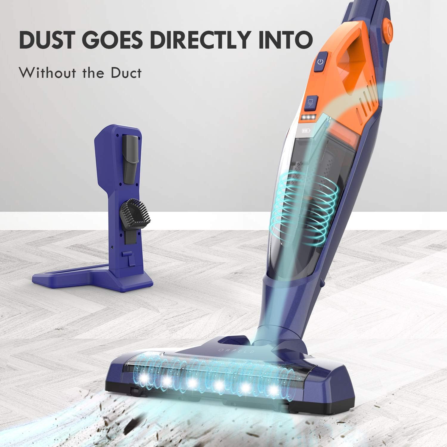 ORFELD Cordless Vacuum, Stick Vacuum 4 in 1, Lightweight Upright Vacuum Cleaner, Handheld, Portable, Rechargeable Li-ion Battery for Hardwood Floor Carpet Pet Hair Car, up to 40 Min.Runtime, Small -