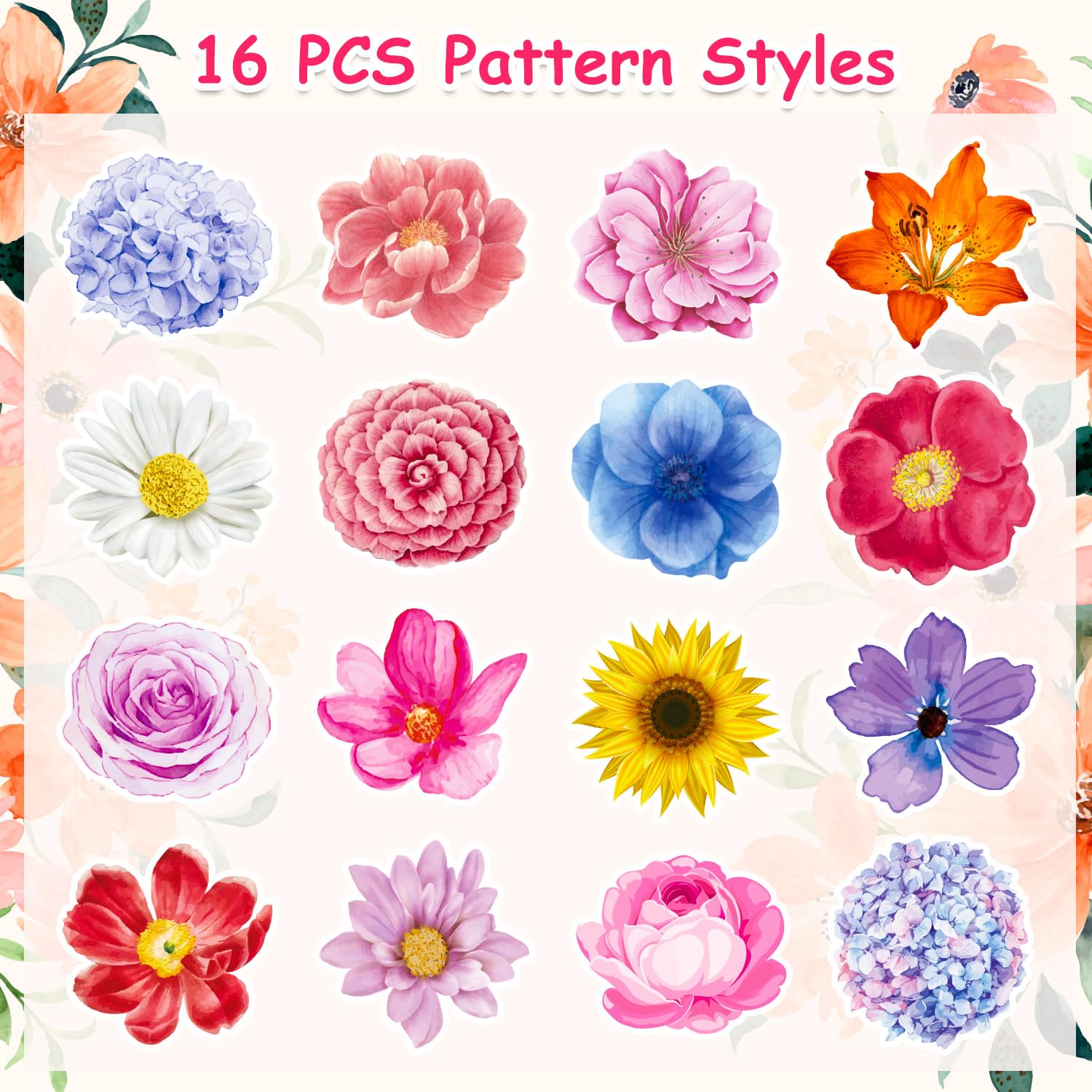 1200Pcs Flower Stickers, Flower Stickers Roll for Kids, Flower Roll Sticker for Scrapbooks, Water Bottle, Present Boxes Decorations(16 Styles)