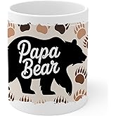 Papa Bear Ceramic Coffee Mug 11oz Father Dad Gift - Tea Coffee Mug with Comfortable Grip - Unique Fun Gift White Cup for Office or Home - Vibrant Long-Lasting Print ID44991