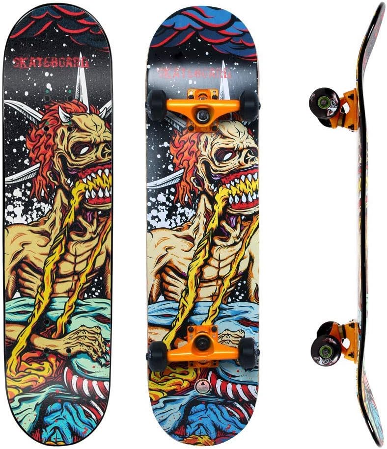 IMITOR Complete Skateboards for Beginners Standard Skateboard Cruiser 31" x 8" 8 Layer Canadian Maple Wood Double Kick Concave Skate Board for Boys Girls Kids Youths Adults