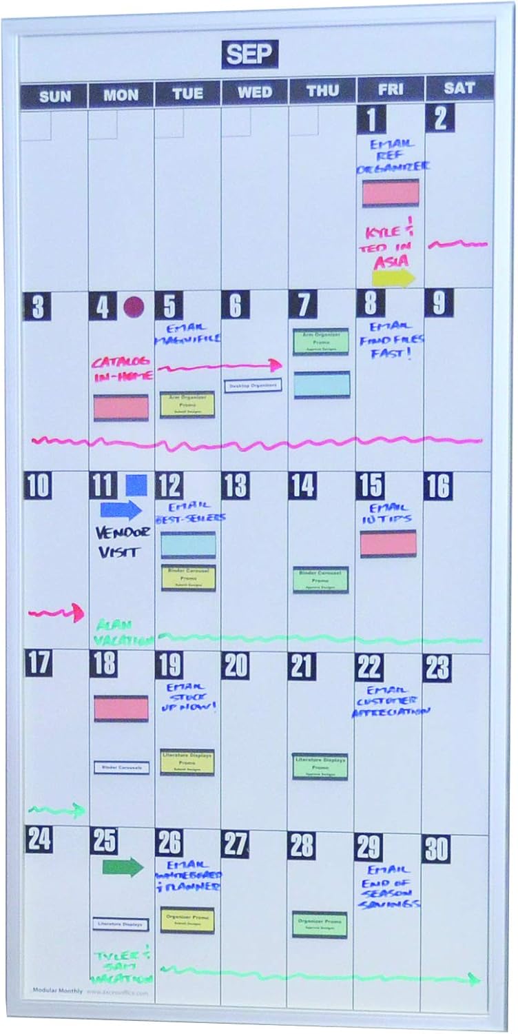 Ultimate Office Magnetic Dy-Erase Whiteboard Modular Monthly Planning Calendar (1 Each), with Optional Accessories Kit