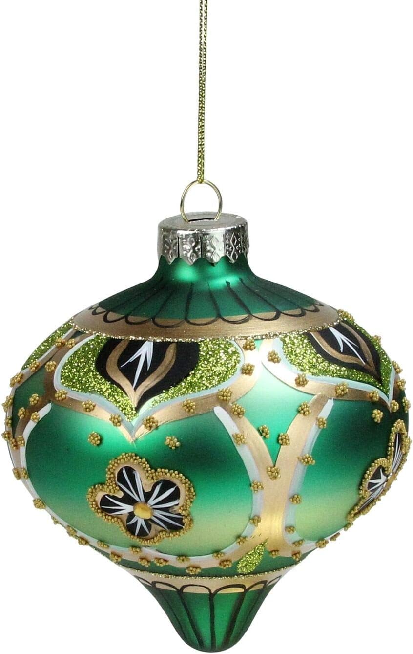 Amazon 1646 4 5 Embellished Green Gold Onion Xmas Ornament Beaded Elements SS01 