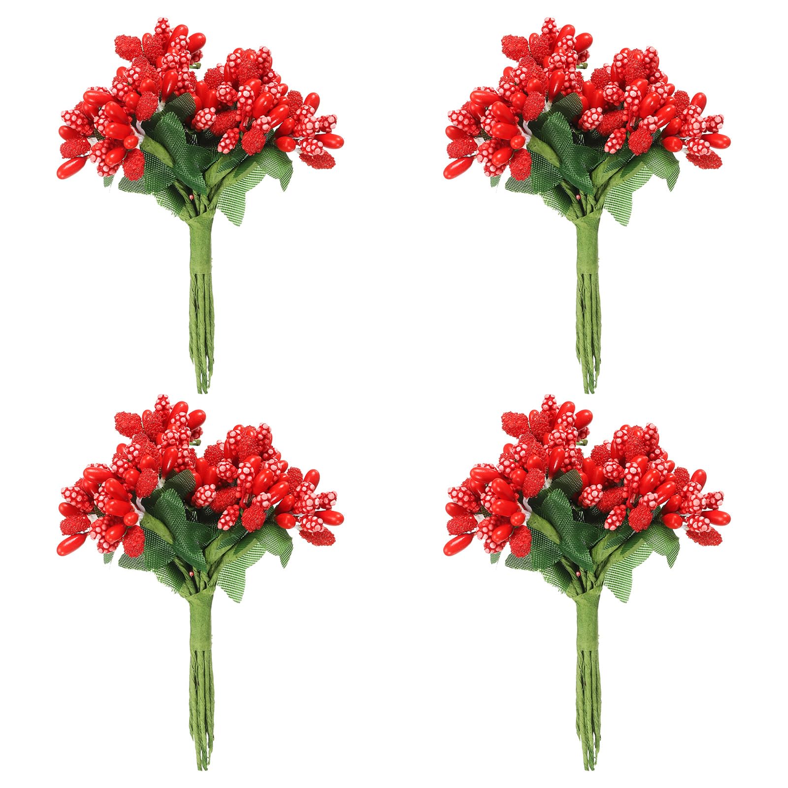 PATIKIL Artificial Flower Stamen, 48 Pcs Mini Berry Picks Bunch Fruit Floral Stamen for Craft DIY Wreaths Wedding Flower Arrangements Decorations, Red