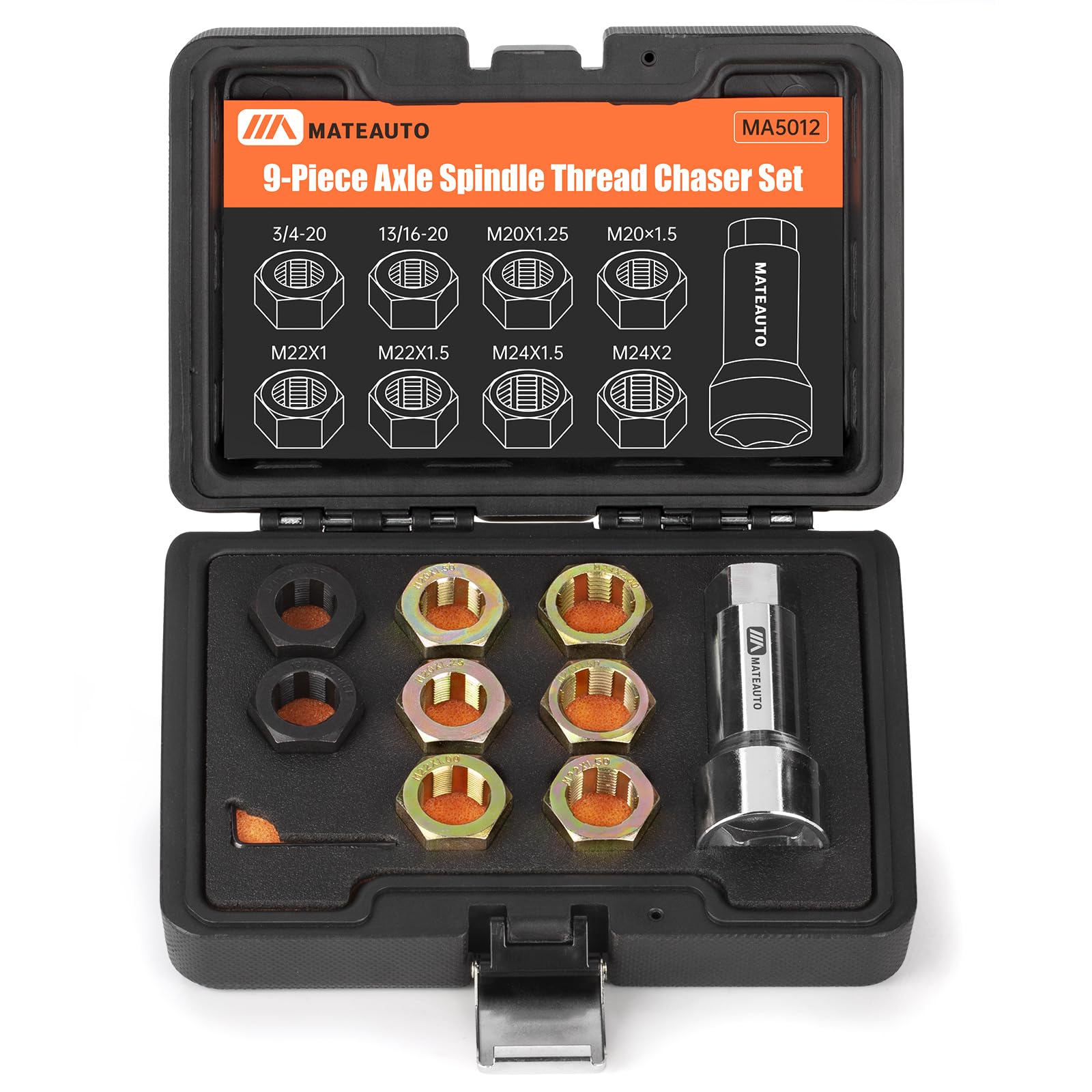 Photo 1 of MateAuto Axle Spindle Rethreading Kit,10 Piece Precision Restorer Master Repair Kit, Essential Tool for Mechanics - Includes Thread File and Axle Spindle Thread Chaser Set (9+1 Piece)