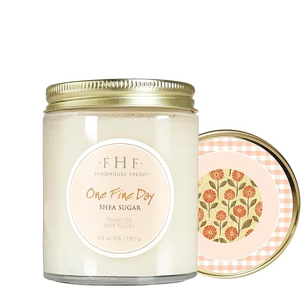 FARMHOUSE FRESH FACE EXFOLIATOR, SUGAR FACE SCRUB, GENTLE EXFOLIATING FACE CLEANSER WITH SHEA BUTTER. ONE FINE DAY FLAWLESS FACE POLISH. 6 FL OZ